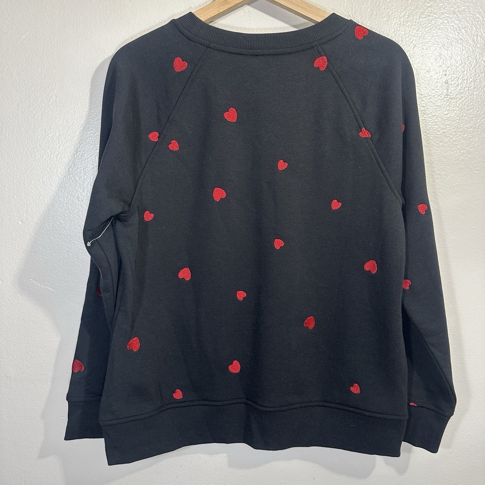 Christopher & Banks Women's PM Hearts Crewneck Sweatshirt Black